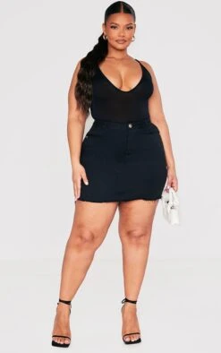 Plus Basic Black Denim Skirt