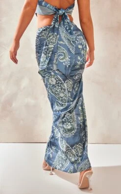 Blue Paisley Printed Satin Tie Waist Knot Front Midaxi Skirt -VelvetMuse Store 3405a4995f837a333e7329f131b452bef13ed407 cne0168 3