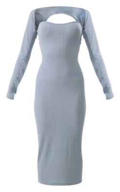 Steel Blue Textured Rib Bandeau Sleeve Detail Midi Dress -VelvetMuse Store 377f01bfc6c4cc828c473d405789aa002507faae cnd6103 5