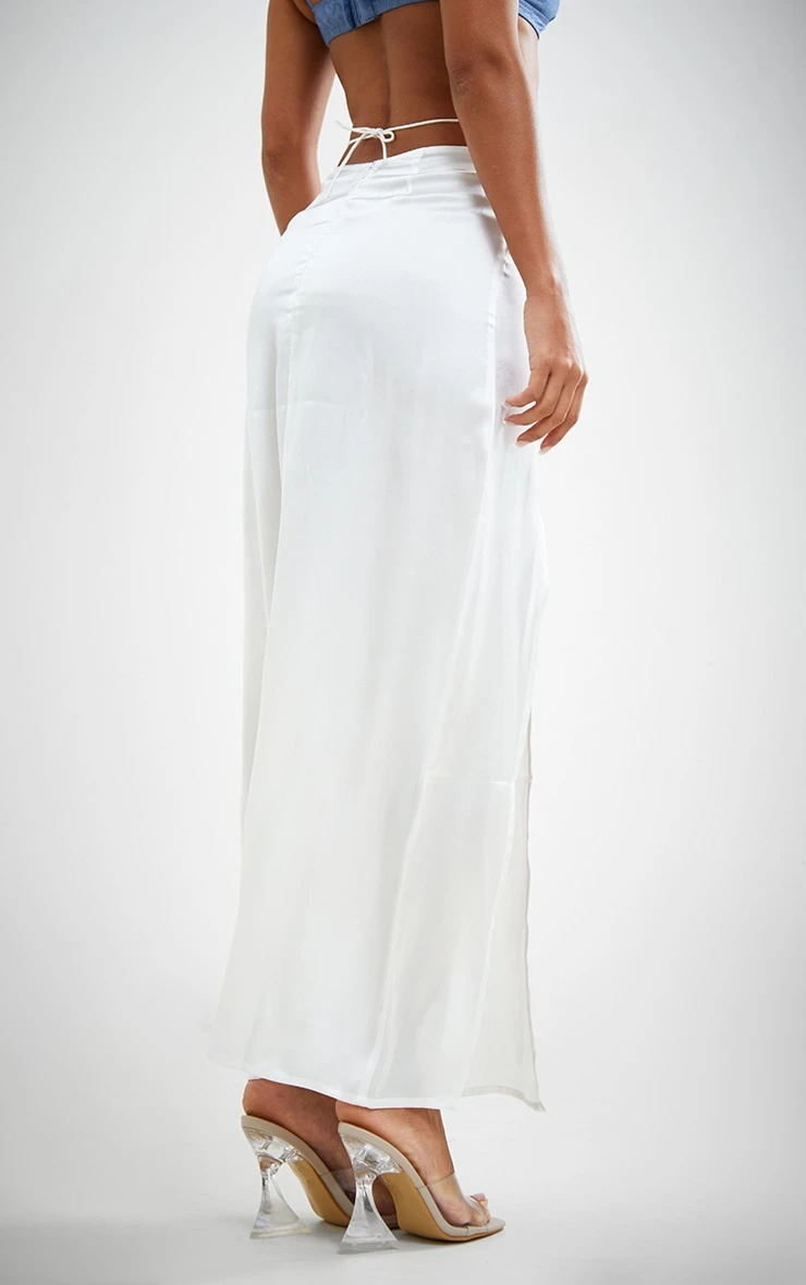 White Satin Tie Front Split Thigh Midaxi Skirt 3 White Satin Tie Front Split Thigh Midaxi Skirt - Image 3