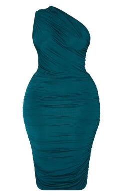 Plus Emerald Green Slinky Ruched One Shoulder Longline Midi Dress -VelvetMuse Store 3c353a3d946df41ebab62c1dcdbce1bd1b872b02 cmu8698 6