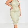 Plus Sage Green Broderie Anglaise Ruched Midi Dress