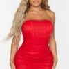 Shape Red Mesh Corset Detail Ruched Bodycon Dress