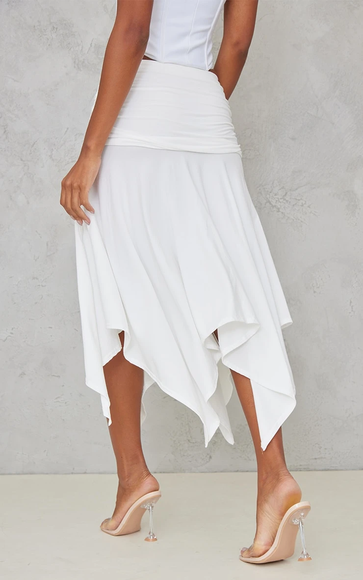 White Soft Touch Ruched Asymetric Midi Skirt 3 White Soft Touch Ruched Asymetric Midi Skirt - Image 3