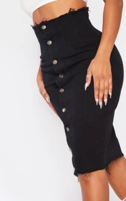 Shape Black Button Front Seam Detail Denim Midi Skirt -VelvetMuse Store 4038979572b271f2c7a4cd98b27112040c7d4d04 cmh0396 4