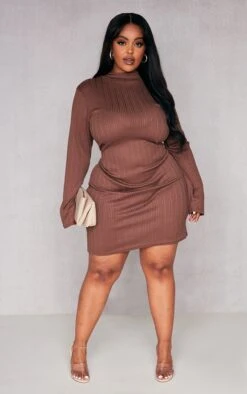 Plus Chocolate Rib High Neck Bodycon Dress 7 Plus Chocolate Rib High Neck Bodycon Dress -VelvetMuse Store 40462ce64636d387043fce98d13d86b403720ff6 cnd4820 3