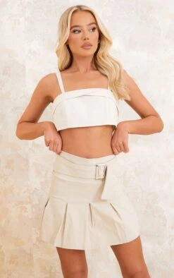 Stone Stretch Woven Buckle Pleated Tennis Skirt