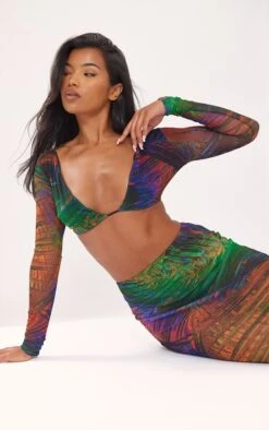 Multi Palm Tree Print Mesh Low Rise Midaxi Skirt -VelvetMuse Store 4196c4d10a8443a395e0043d64944acf44f962cc cne2667 4