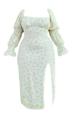 Plus Dusty Blue Floral Puff Sleeve Midi Dress -VelvetMuse Store 41fec5d099112b1cd49afbf67cc73b1a7cc431ce cmw4106 6