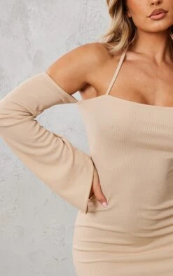 Sand Ribbed Bardot Lettuce Hem Halter Bodycon Dress 8 Sand Ribbed Bardot Lettuce Hem Halter Bodycon Dress -VelvetMuse Store 438d73e5c6f143cd1a2d675179e23106c5b854da cnc5780 4