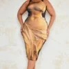 Plus Brown Statue Body Print Midi Skirt