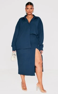 Plus Petrol Side Split Fitted Midi Skirt