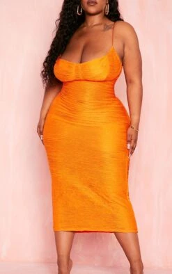 Plus Orange Textured Strappy Midi Dress -VelvetMuse Store 4651313def7cbe173a24f4f4640ea8354d6d8515 cmy7948 5