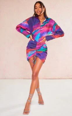 Multi Abstract Print Oversized Shirt Ruched Bodycon Dress 7 Multi Abstract Print Oversized Shirt Ruched Bodycon Dress -VelvetMuse Store 46f281aac96ae330b118bfa23b89a6fa5d0925dd cnd6340 3