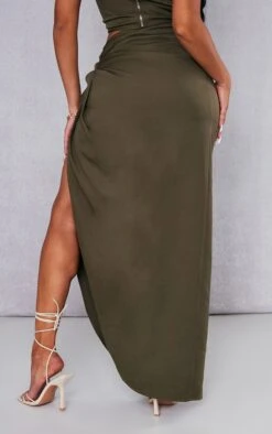 Khaki Woven Ruched Skirt Midi Skirt -VelvetMuse Store 474ad2e5654691812f5d43ba0294468ed5718d86 cnc8398 3