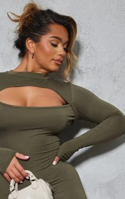Shape Olive Khaki Jersey Cut Out Long Sleeve Midi Dress -VelvetMuse Store 4a4130dd8dda08dddcdcf1af641d1b3e715587a2 cnd0637 4