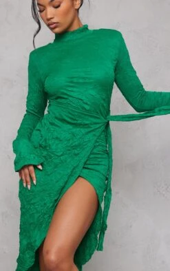 Green Crinkle High Neck Wrap Midi Dress -VelvetMuse Store 4adab1e702b94c617131a6a3ad69567577d17aad cnb3690 4
