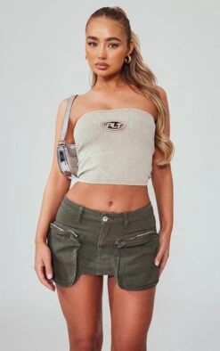 Khaki Cargo Pocket Mini Denim Skirt