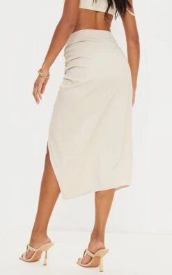 Champagne Woven Ruched Detail Midi Skirt -VelvetMuse Store 4d2a5893196d593f510316366fc96d394a339837 cmt2069 3