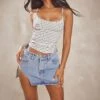Petite Light Blue Wash Micro Mini Cut Out Denim Skirt