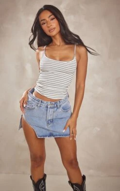 Petite Light Blue Wash Micro Mini Cut Out Denim Skirt