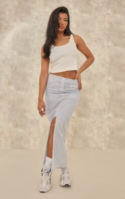 Blue Striped Cotton Midaxi Cargo Skirt