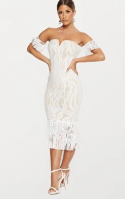 White Bardot Lace Frill Hem Midi Dress -VelvetMuse Store 4e88cba128fdb95273454937236fb95bffc5b33f CLV0838 4