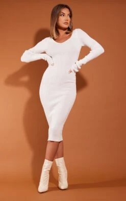 Cream V Neck Knit Midi Dress -VelvetMuse Store 4e9a83a203ad4a7c934bbe754c85a4a422c7771e cmu0226 3