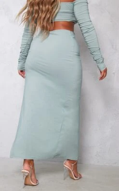 Shape Sage Green Stretch Woven Ruched Split Detail Midi Skirt -VelvetMuse Store 4eb0b27994d7ca92e56161314c00a380072db931 cna4623 3