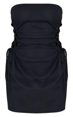 Black Linen Look Bandeau Lace Up Side Bodycon Dress 9 Black Linen Look Bandeau Lace Up Side Bodycon Dress -VelvetMuse Store 4f01f1bad237f58bae74a98d99644ceb1565399d cne1392 5