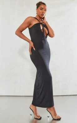 Black Slinky Asymmetric Strap Knot Detail Midaxi Dress -VelvetMuse Store 507567b5585fe61aacca2e76485e29776772ab0c cne1452 3