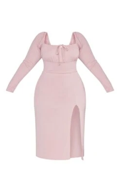 Plus Rose Puff Sleeve Tie Front Midi Dress -VelvetMuse Store 5111772942bc8fa27e9c69e640f5a3dc3379c098 cnc2191 5