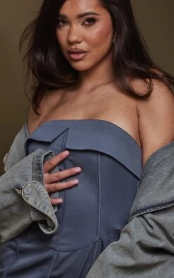 Mineral Blue Woven Bandeau Fold Over Corset Bodycon Dress -VelvetMuse Store 534b7894f7aa2b2ab581b333b5de6f2ef2d6b141 cnd0363 4