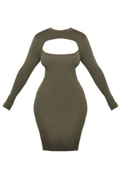 Shape Olive Khaki Jersey Cut Out Long Sleeve Midi Dress -VelvetMuse Store 555a51b7e5a5d89377239dbcee1d243642bc6672 cnd0637 5
