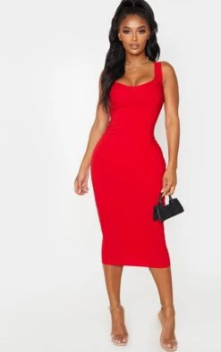 Shape Red Cup Detail Strappy Midi Dress