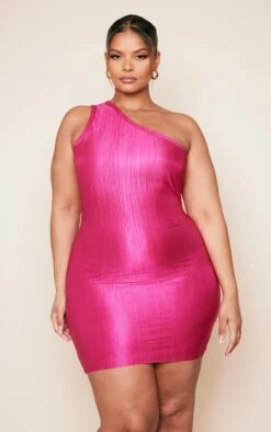 Plus Hot Pink One Shoulder Plisse Bodycon Dress -VelvetMuse Store 579554f77f088573d2ba645aa356ac225f4ea36d cne4177 3