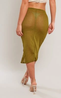 Khaki Textured Jersey Drape Front Ruched Midi Skirt -VelvetMuse Store 57db631780995ee3e180732f10f1828f4009f569 cnd9902 3