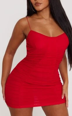 Shape Red Mesh Cup Detail Extreme Ruched Bodycon Dress -VelvetMuse Store 58a269ff160cc92f0ba1b9e80606f75e47122abf cna8704 4