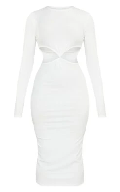 White Rib Knot Cut Out Long Sleeve Midaxi Dress -VelvetMuse Store 59634fcaf7925f71d235d9dce06260a5bc4ba20f cmw6618 6