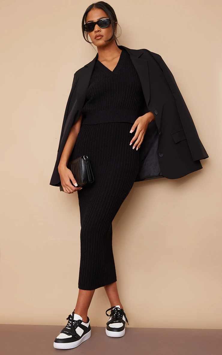 Tall Black Knitted Bodycon Midi Skirt 1 Tall Black Knitted Bodycon Midi Skirt