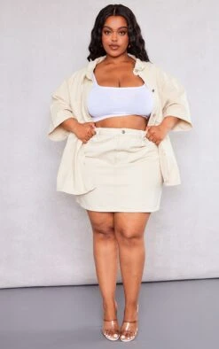 Plus Cream Denim Mini Skirt