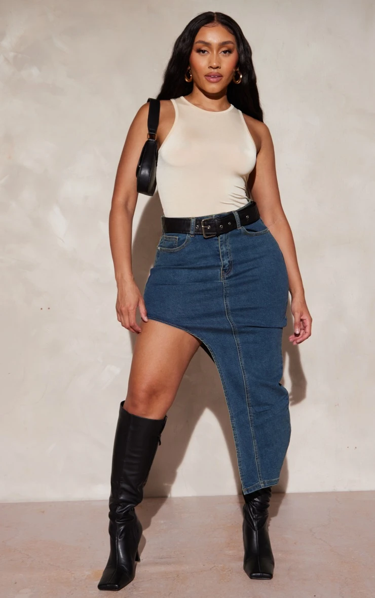 Shape Indigo Vintage Wash Denim Split Side Midaxi Skirt 1 Shape Indigo Vintage Wash Denim Split Side Midaxi Skirt