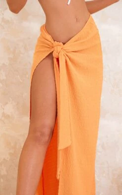 Hot Orange Textured Jersey Wrap Knot Side Midaxi Skirt -VelvetMuse Store 5e17c305af9c2c46ec8a5b288dad4cd7f8cb2b43 cnd9963 4