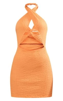 Orange Textured Halter Twist Detail Bodycon Dress -VelvetMuse Store 5e778756f81ed5a25606877350895784b908a079 cnd5890 5