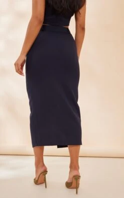 Navy Woven Split Hem Midi Skirt -VelvetMuse Store 5f6caa2ba56c1bf6cd5acae575e5ed655016d00b cnc8491 3