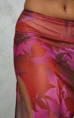 Cherry Red Floral Print Mesh Split Hem Midi Skirt -VelvetMuse Store 61ada9c45042db1a97252aa3402e3f1e138f3cb9 cnd3684 4