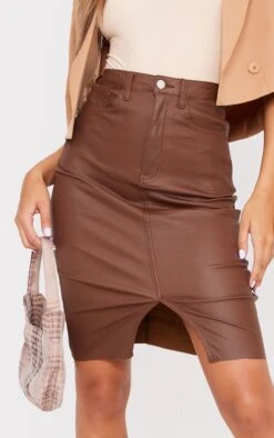 Chocolate Denim Coated Midi Skirt -VelvetMuse Store 6397c33d74c85a155b7cf08d5b36810cb9cd16ef cms8276 4