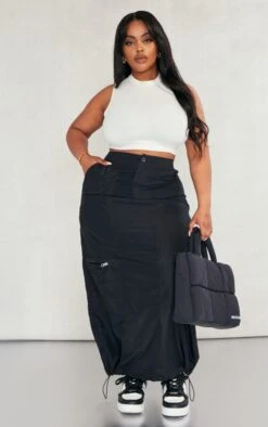 Plus Black Zip Up Detail Midi Skirt