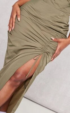 Shape Khaki Parachute Ruched Split Front Midaxi Skirt -VelvetMuse Store 6571d4b48298626404e1cc98b2e83a88fbb7b765 cnd2702 4