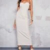 Stone Linen Look Bandeau Underwired Midaxi Dress